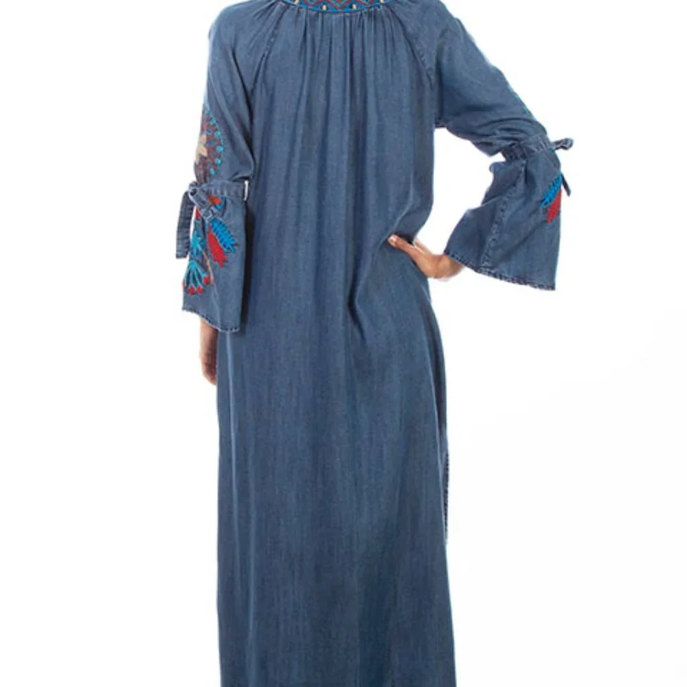 Women's Honey Creek Denim Duster with Southwest Inspired Designs-Size XL - Picture 2 of 2